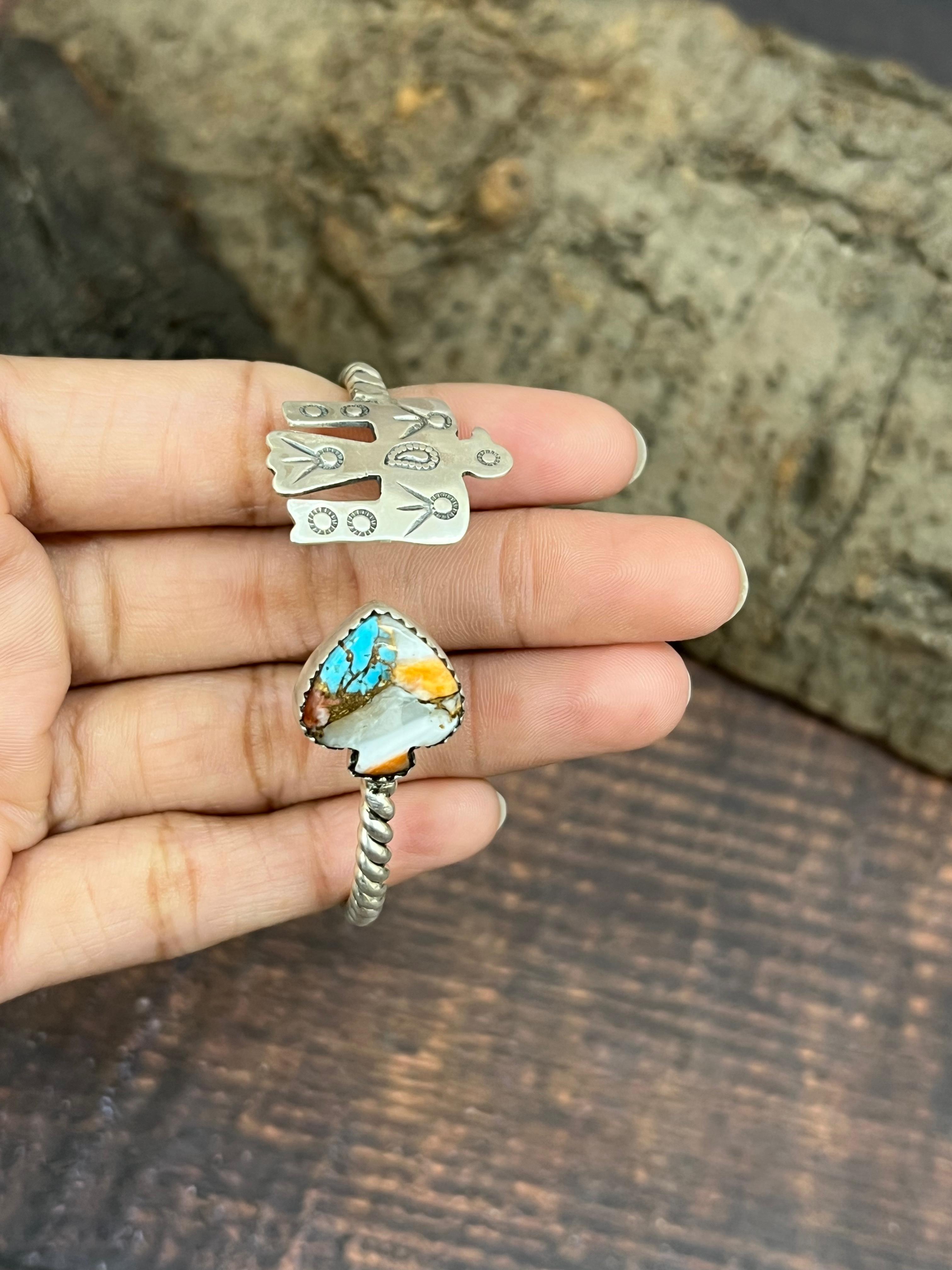 Handmade Sterling Silver Orange Dahlia Bracelet with Signed Nizhoni (6)