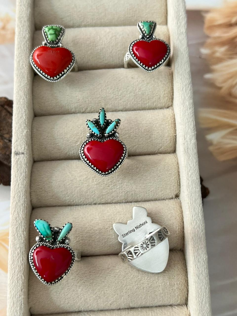 Handmade Sterling Silver Multi Stone Adjustable Cherry Ring "Signed Nizhoni"