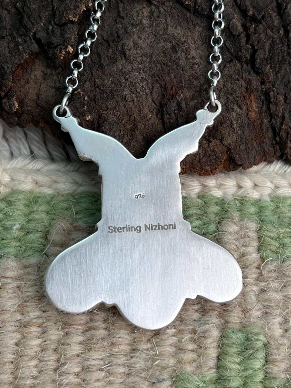 Handmade Sterling Silver Sonoran with White Water, Palomino Turquoise Necklace "Signed Nizhoni"