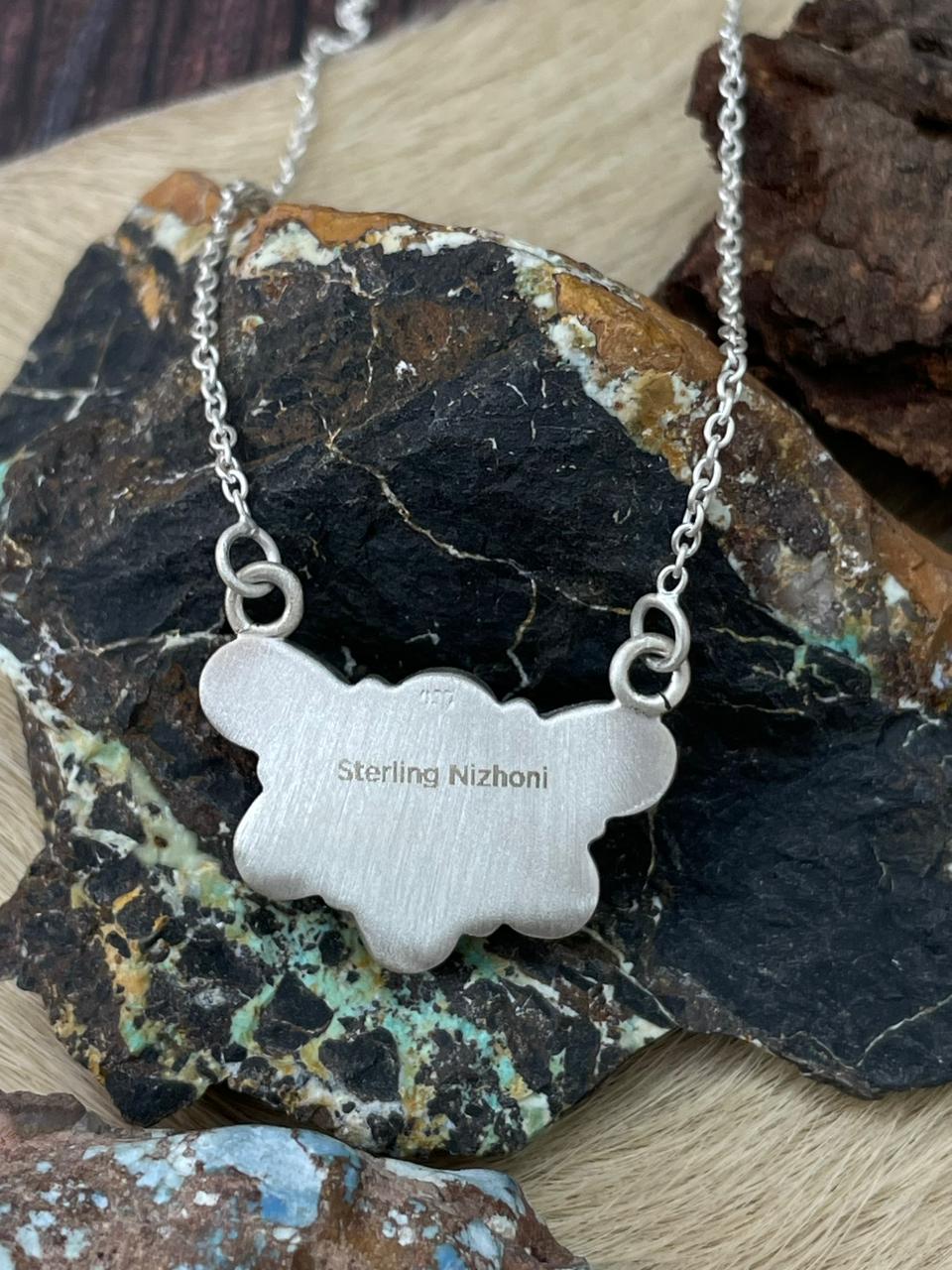 Handmade Sterling Silver White Buffalo Necklace "Signed Nizhoni"