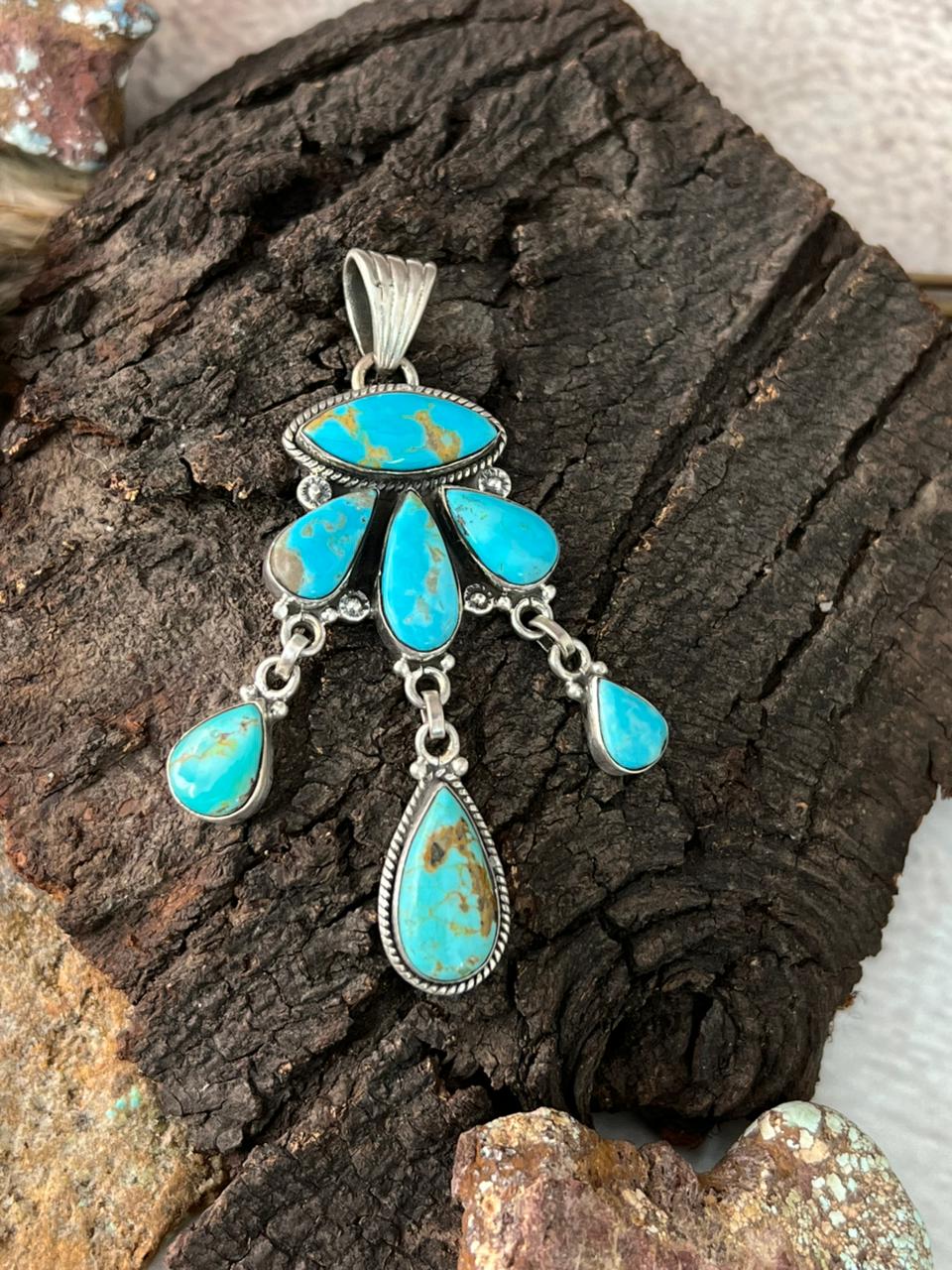 Handmade Sterling Silver Santa Maria Turquoise Pendant "Signed Nizhoni"