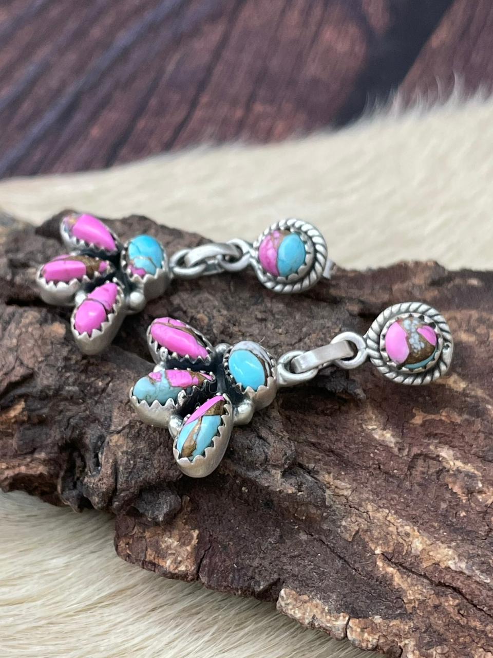 Handmade Sterling Silver Cotton Candy Dangle Earrings "Signed Nizhoni"