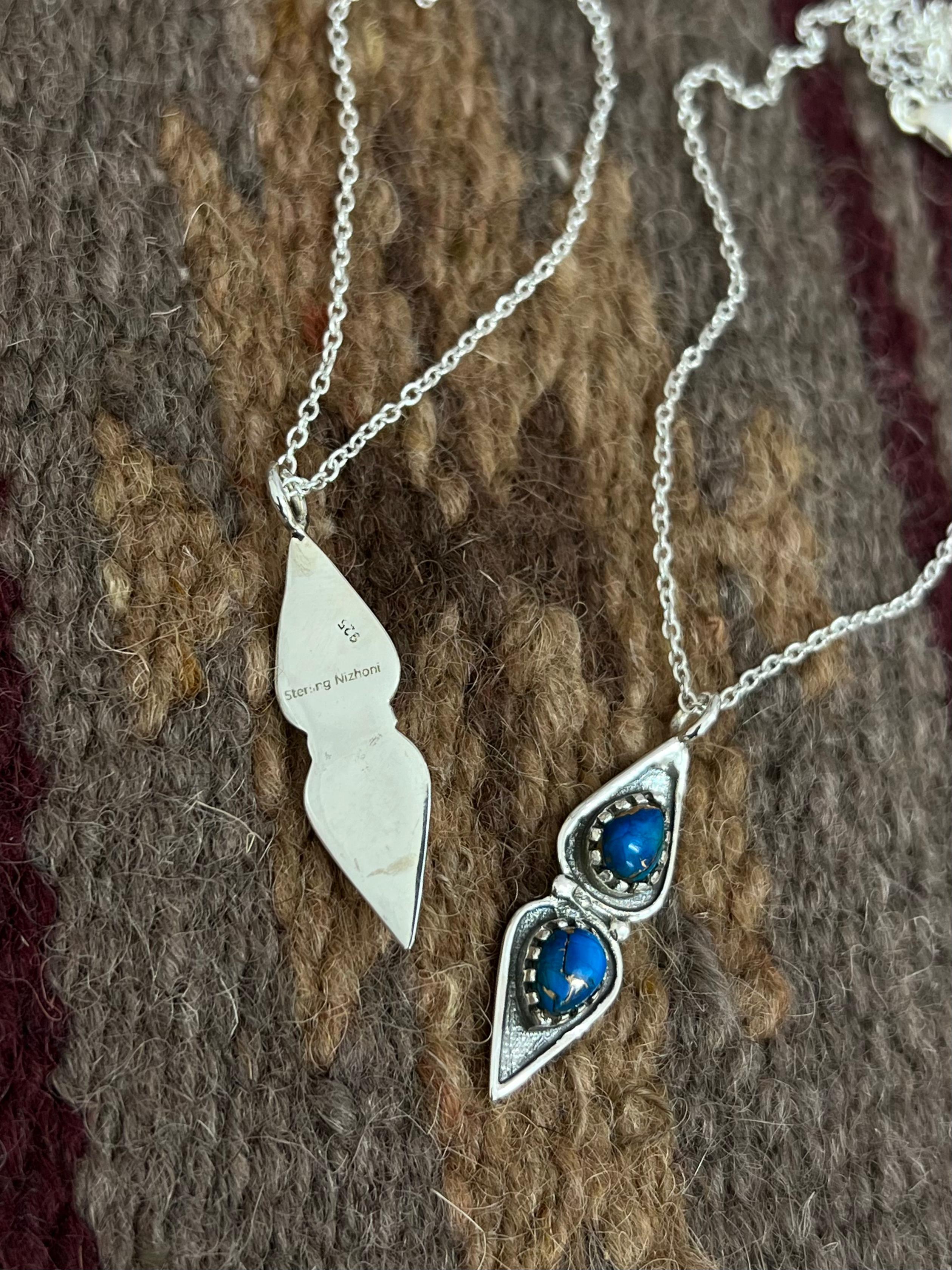 Handmade Sterling Silver Cotton Candy Peacock Dahlia Necklace, Signed Nizhoni