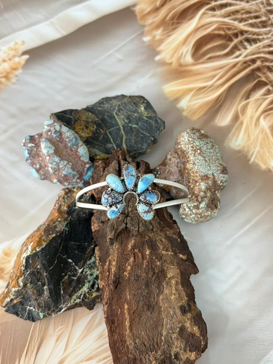 Handmade Sterling Silver Golden Hills Turquoise Bracelet "Signed Nizhoni"