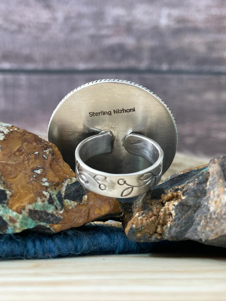 Handmade Sterling Silver Black Onyx Adjustable Ring "Signed Nizhoni"