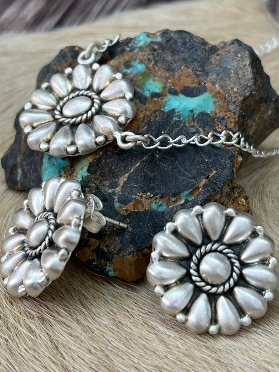 Handmade Sterling Silver Necklace Earrings Set "Signed Nizhoni"