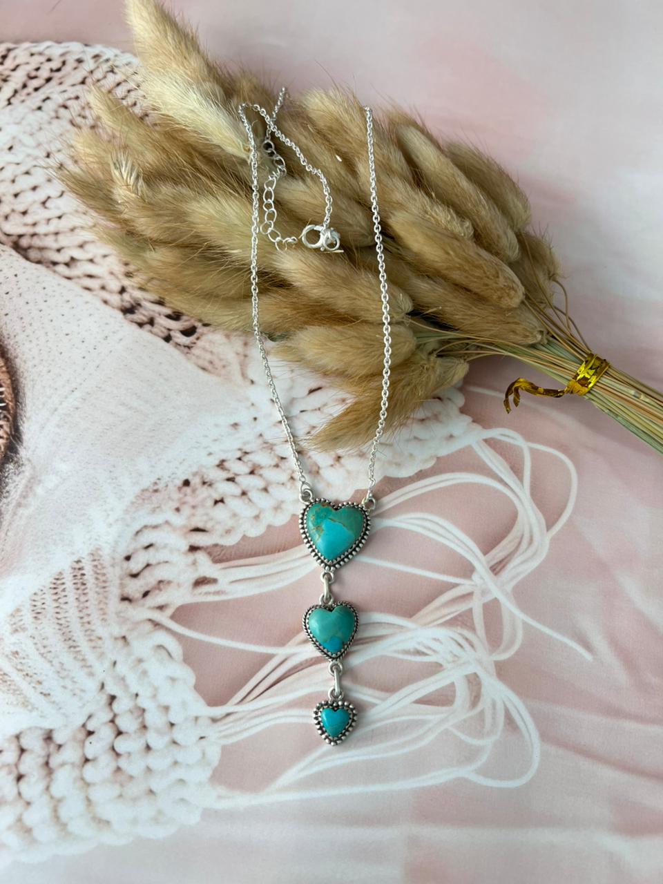 Handmade Sterling Silver Kingman Turquoise Heart Necklace "Signed Nizhoni"