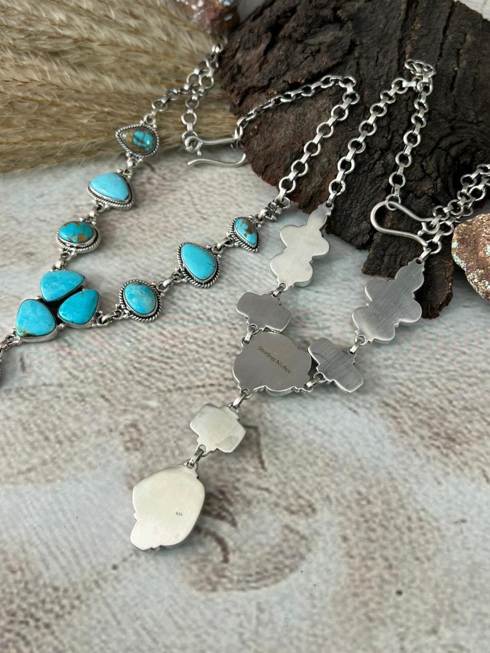 Handmade Sterling Silver Santa Maria Turquoise Necklace "Signed Nizhoni"