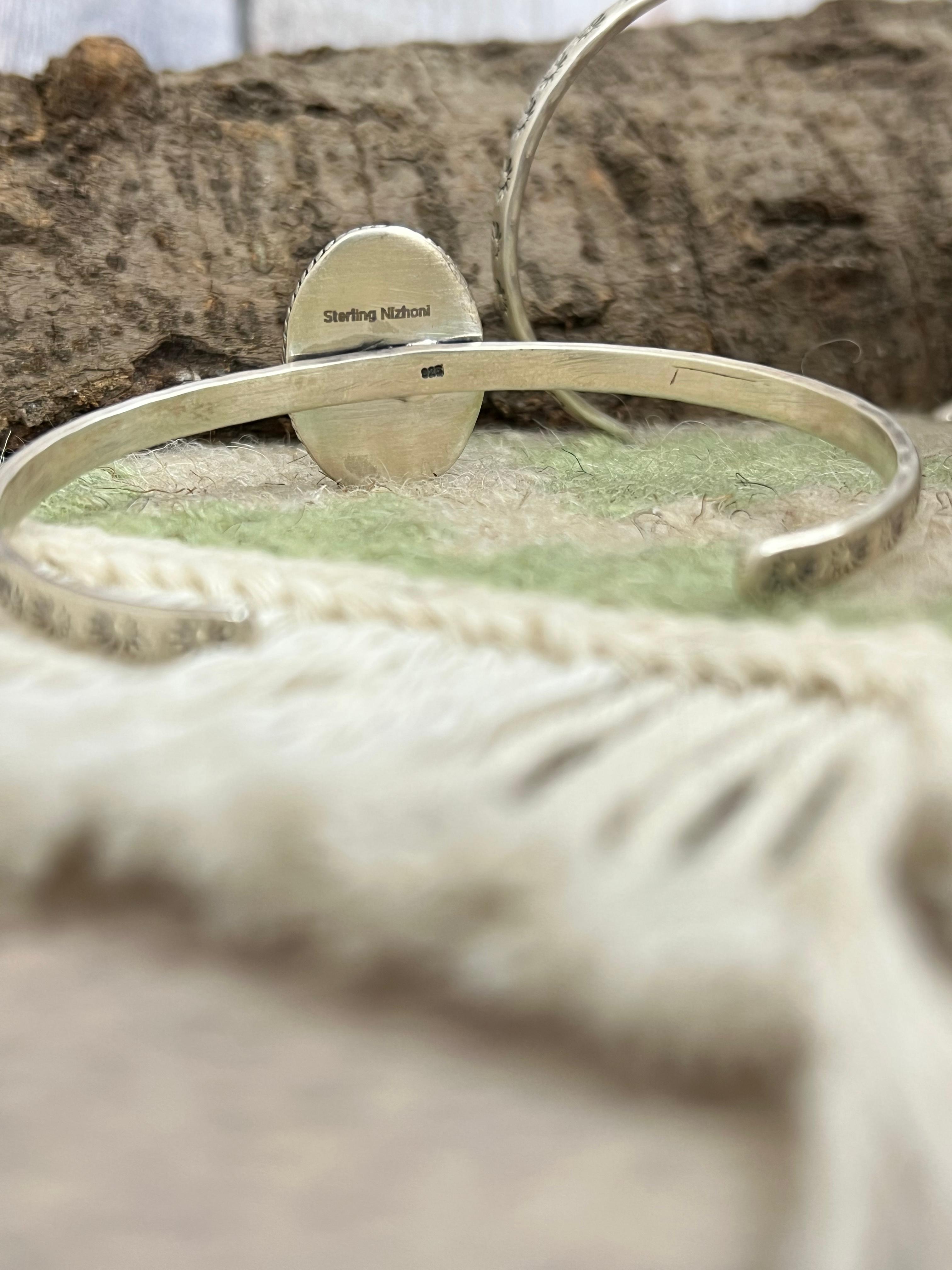 Handmade Sterling Silver Peacock Dahlia, Cotton Candy Cuff Bracelet with Signed Nizhoni