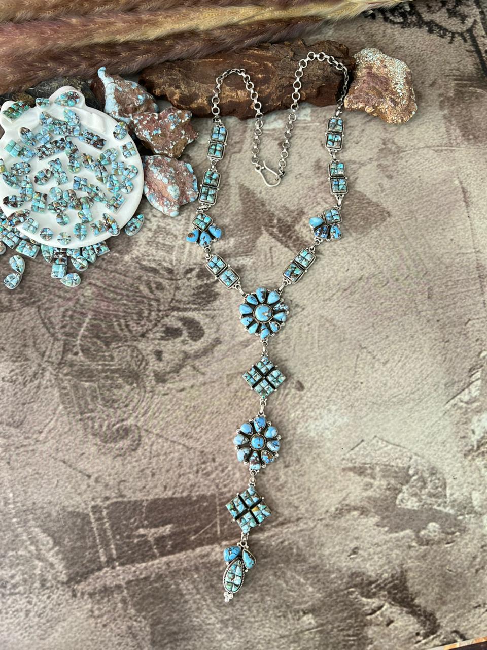 Handmade Sterling Silver 'Golden Hills Turquoise Cobble Collection' Necklace "Signed Nizhoni"