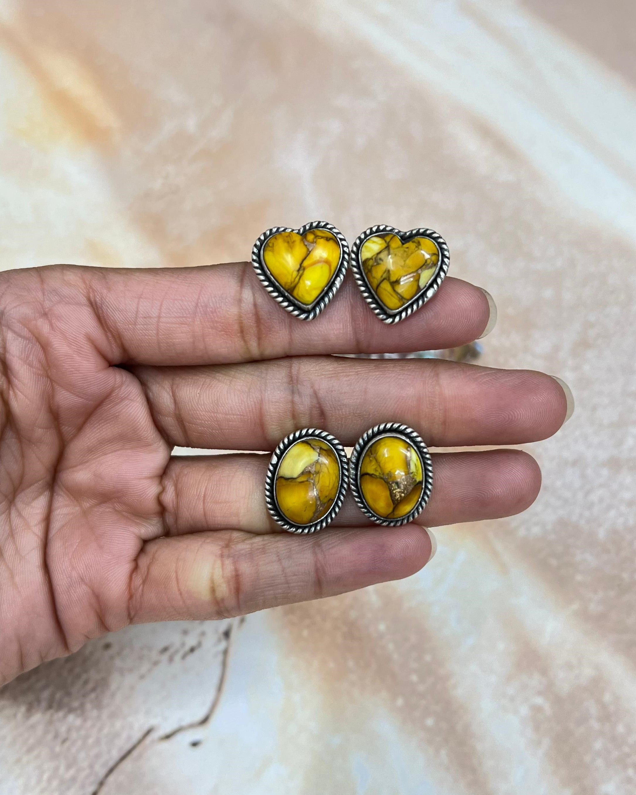 Handmade Sterling Silver Honey Dahlia Post Earrings with Signed Nizhoni