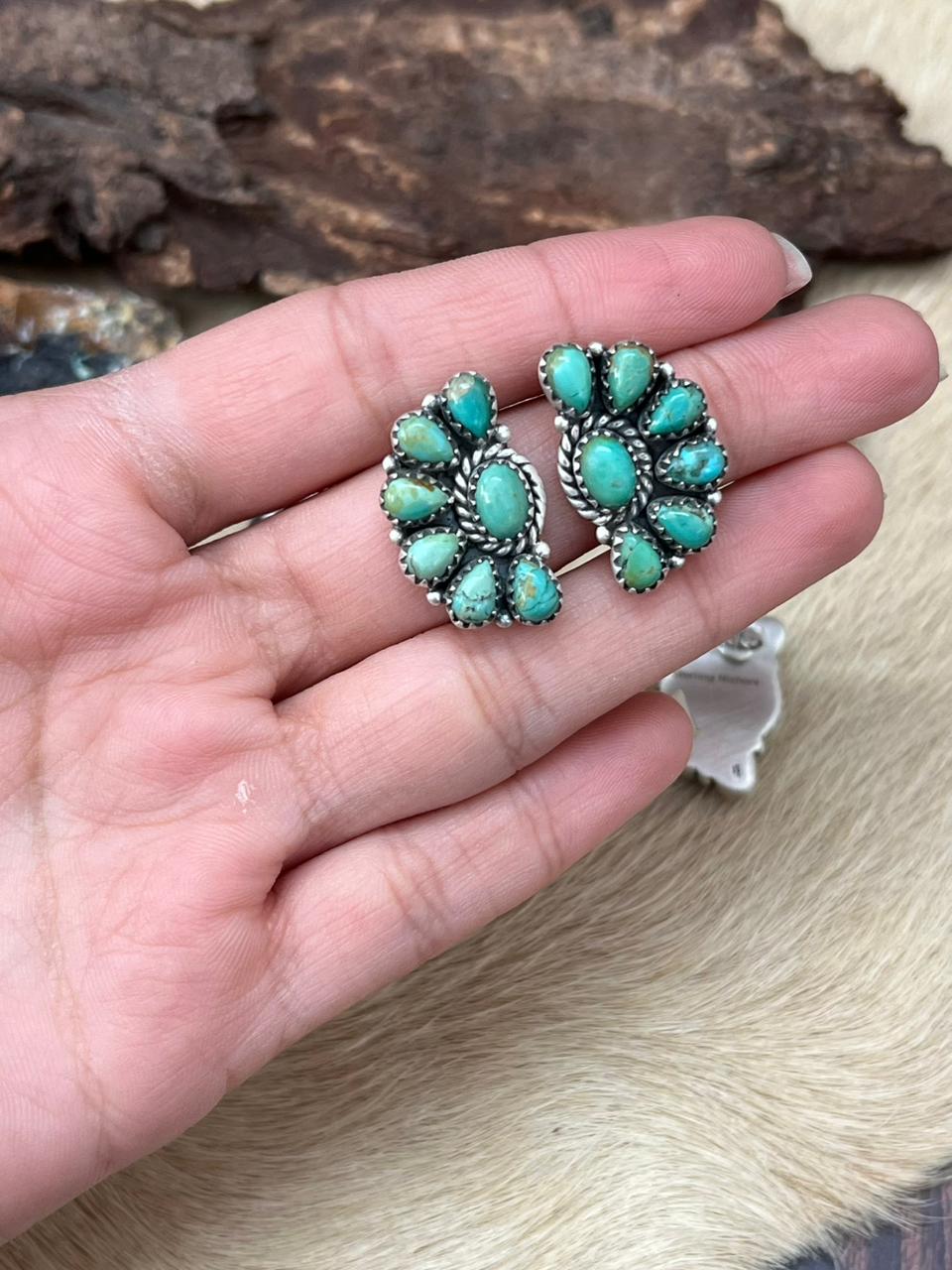 Handmade Sterling Silver Multi Stone Studs Earrings "Signed Nizhoni"