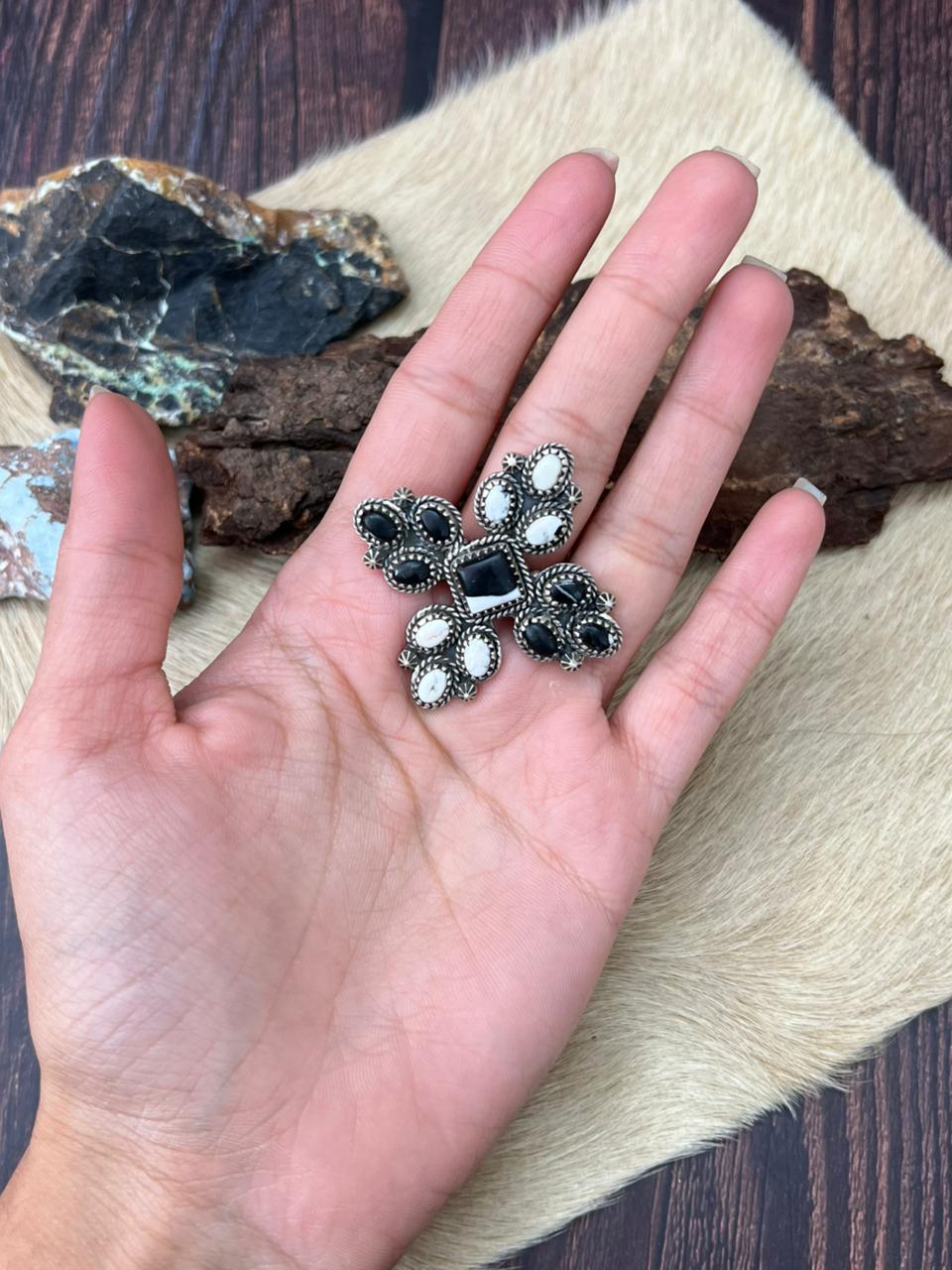 Handmade Sterling Silver White Buffalo Adjustable Ring "Signed Nizhoni"