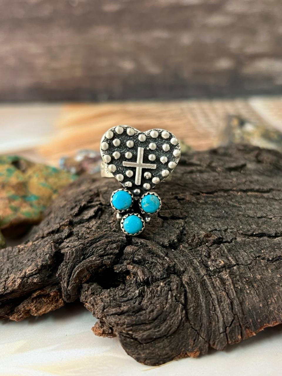 Handmade Sterling Silver Kingman Turquoise Adjustable Ring "Signed Nizhoni"