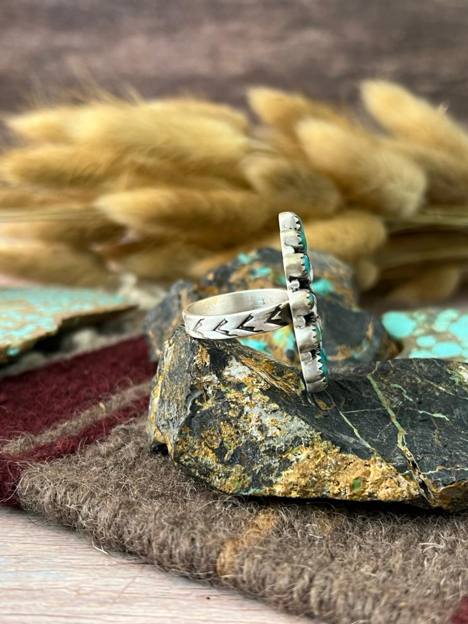 Handmade Sterling Silver Kingman with Wildhorse Magnesite Adjusatble Ring "Signed Nizhoni"