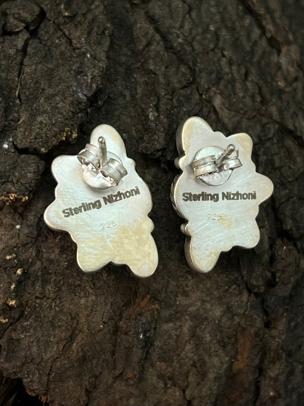 Handmade Sterling Silver Kingman Turquoise Post Studs Earrings "Signed Nizhoni"