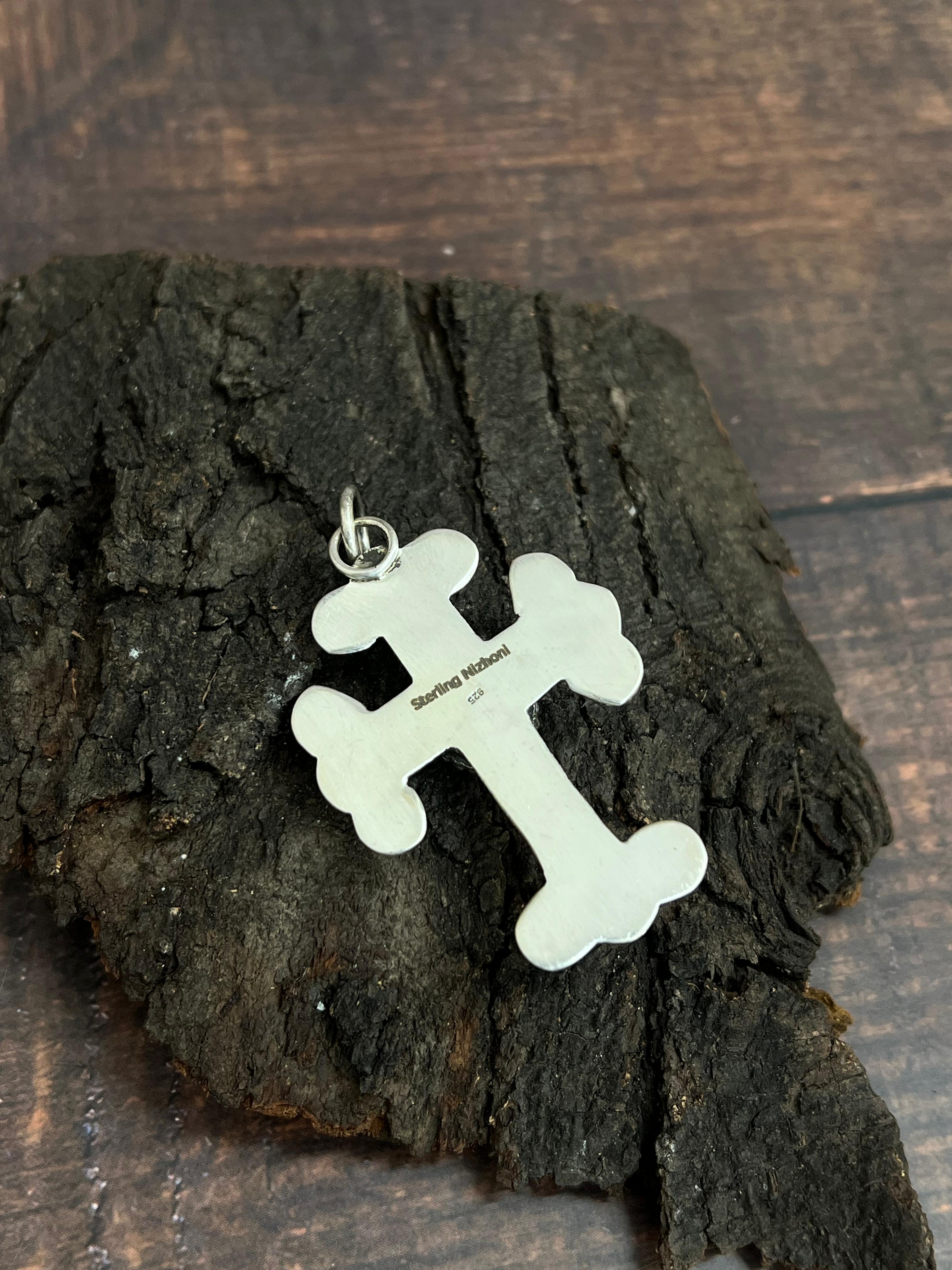Handmade Sterling Silver Pink Dahlia Cross Pendant with Signed Nizhoni (4)