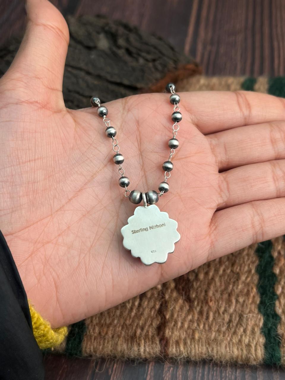 "Heart Collection" Handmade Sterling Silver Cotton Candy Necklace with Beads Chain "Signed Nizhoni"