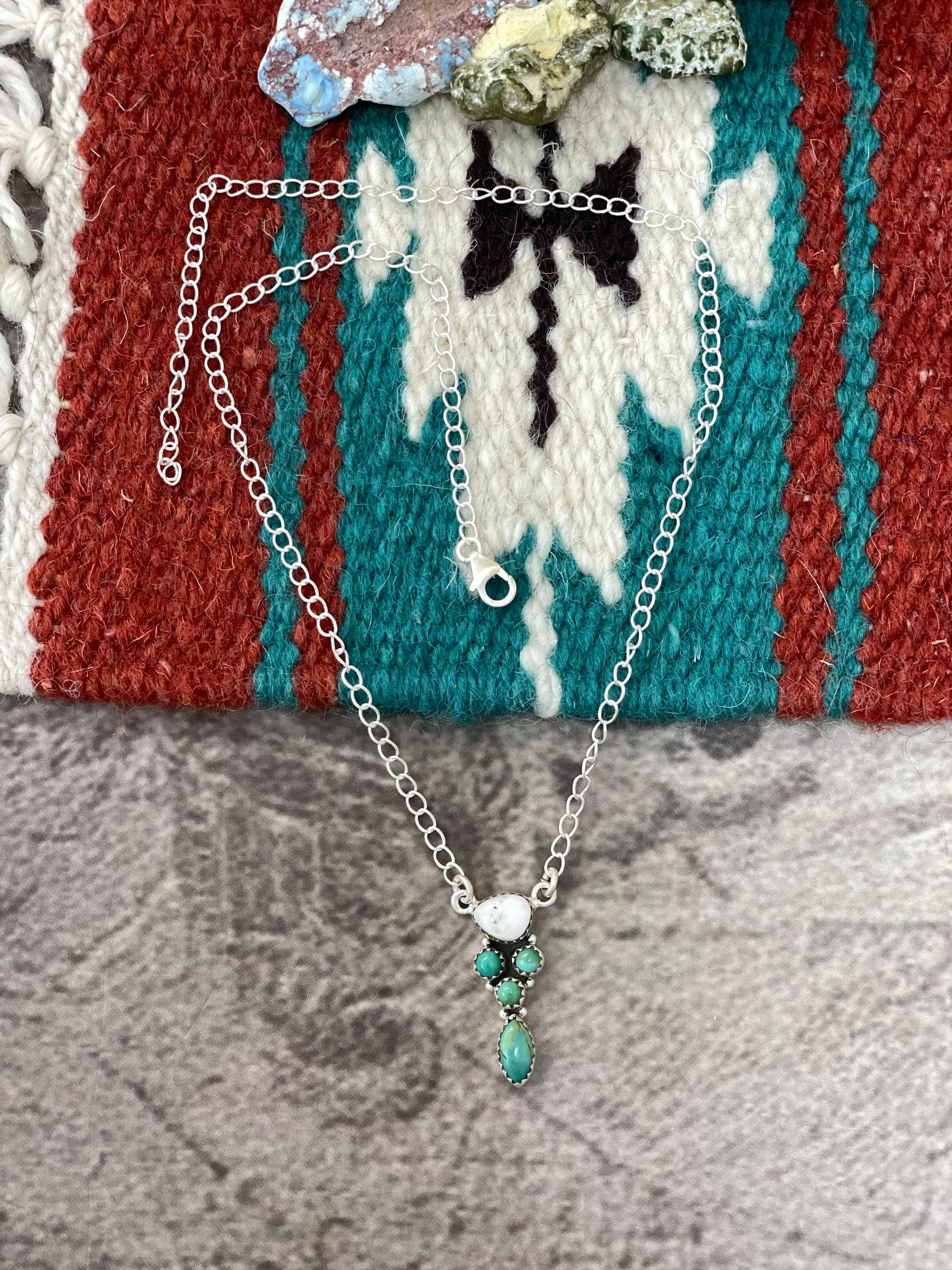 Handmade Sterling Silver Kingman with White Buffalo, Signed Nizhoni