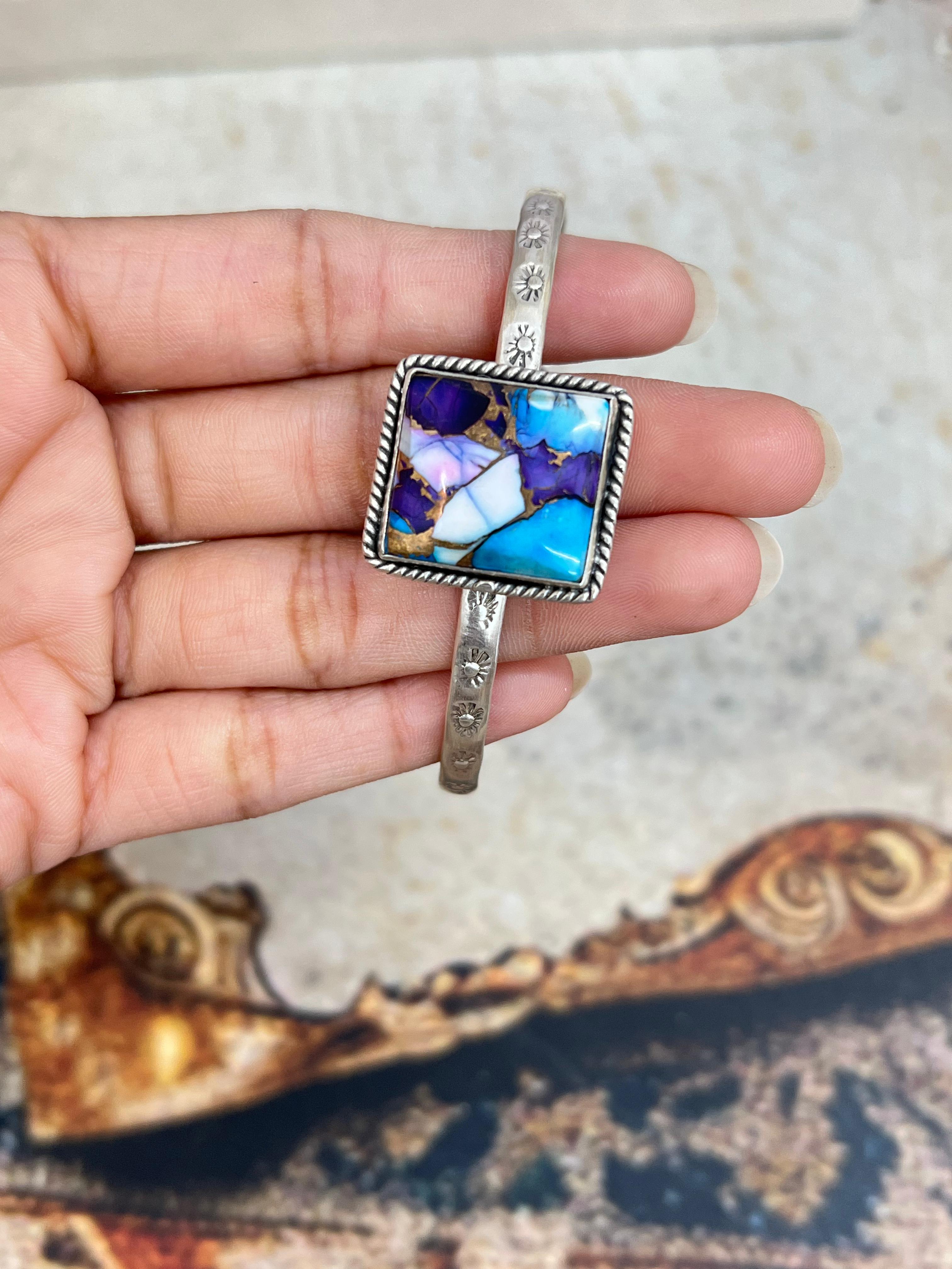 Handmade Sterling Silver Multi Stone Cuff Bracelet Signed Nizhoni