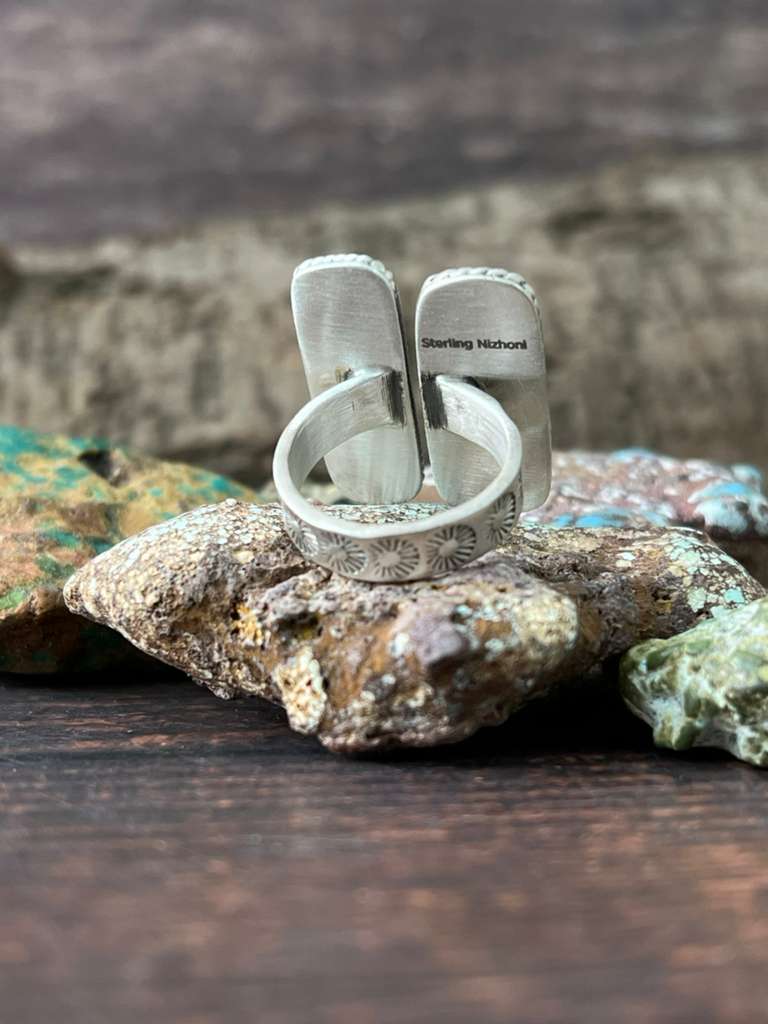 Handmade Sterling Silver Kingman Turquoise Adjustable Rings "Signed Nizhoni"