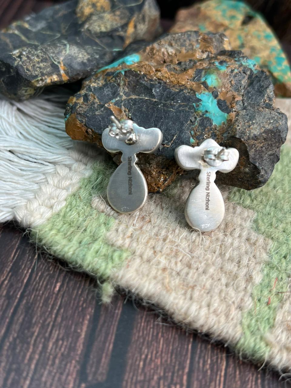 Handmade Sterling Silver Lapis with Wildhorse Magnesite Post Studs Earrings "Signed Nizhoni"