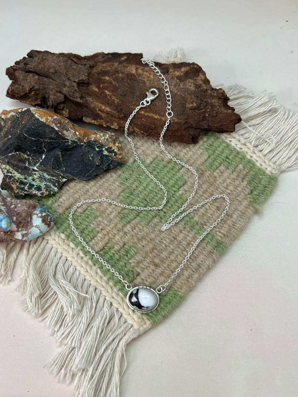 Handmade Sterling Silver White Buffalo Necklace "Signed Nizhoni"