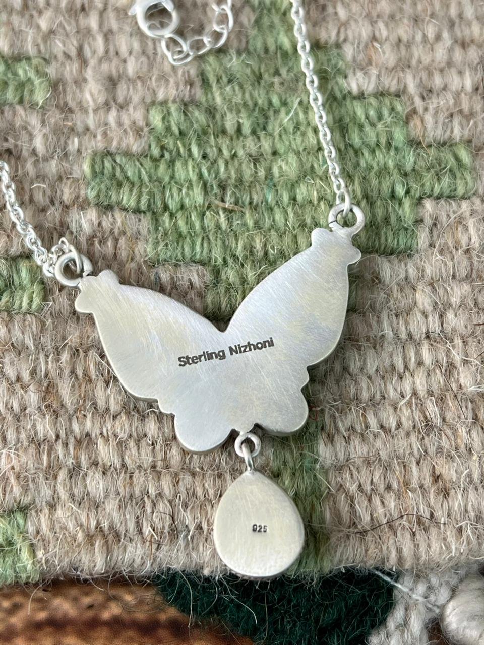 Handmade Sterling Silver Number 8 with Orange Mojave Necklace "Signed Nizhoni"