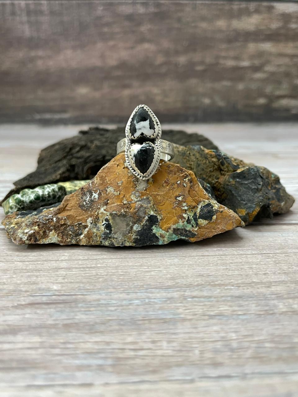 Handmade Sterling Silver White Buffalo Adjustable Ring "Signed Nizhoni"