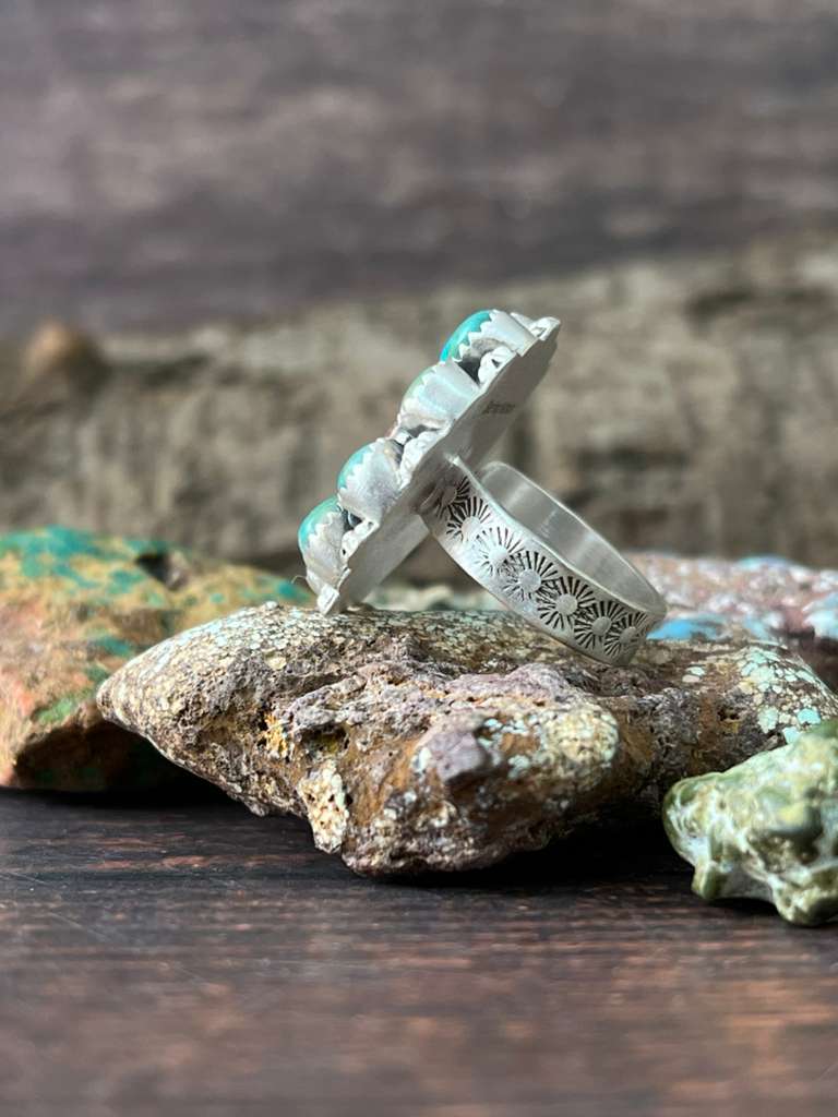 Handmade Sterling Silver Kingman Turquoise with Wildhorse Magnesite Adjustable Rings "Signed Nizhoni"