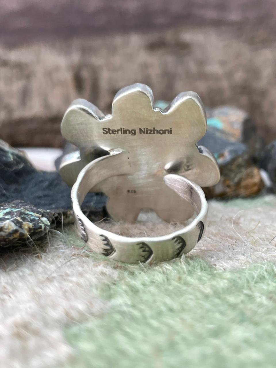 Handmade Sterling Silver White Water Adjustable Ring "Signed Nizhoni"