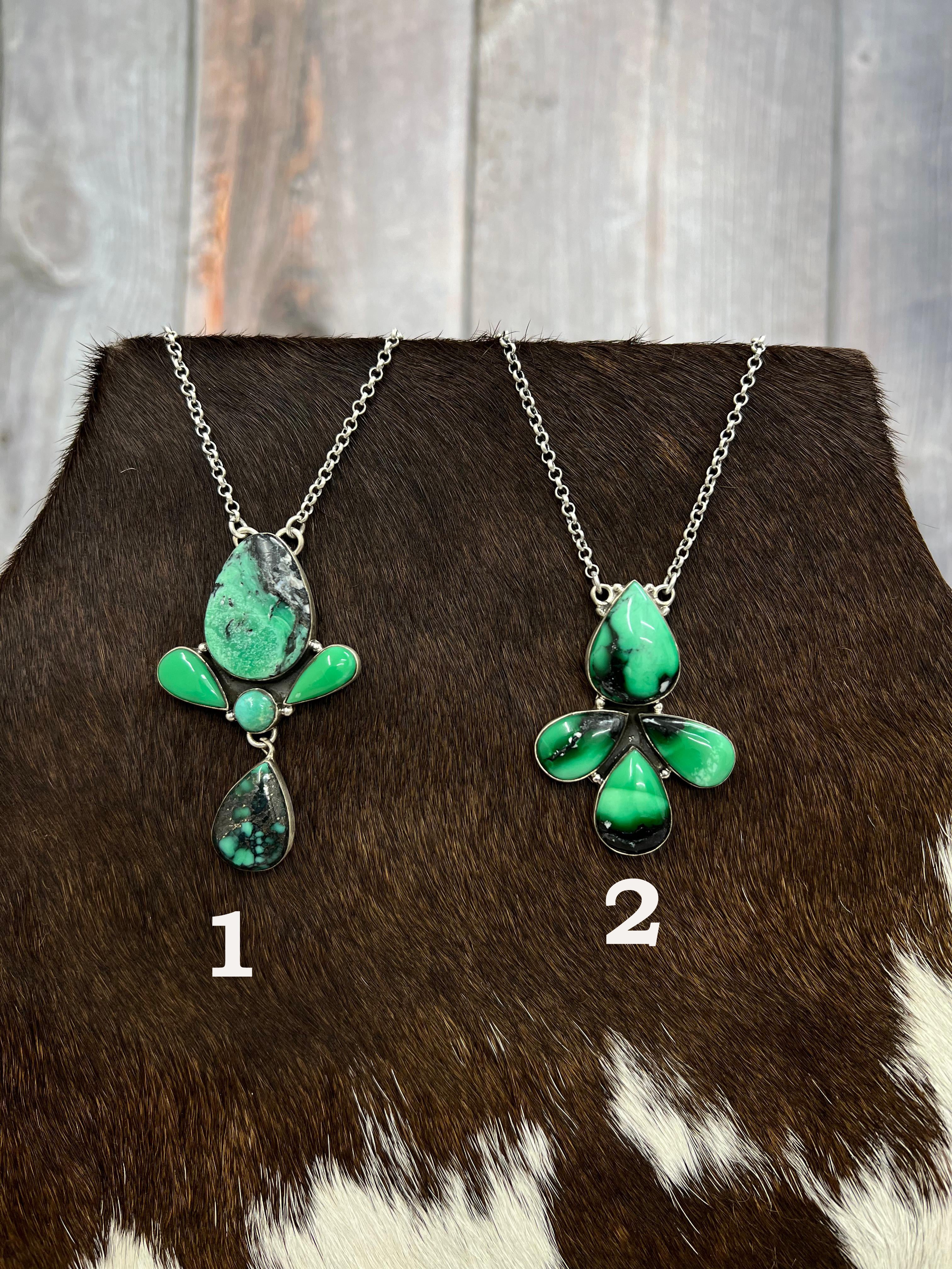 Handmade Sterling Silver Emerald Rose Necklace with Signed Nizhoni