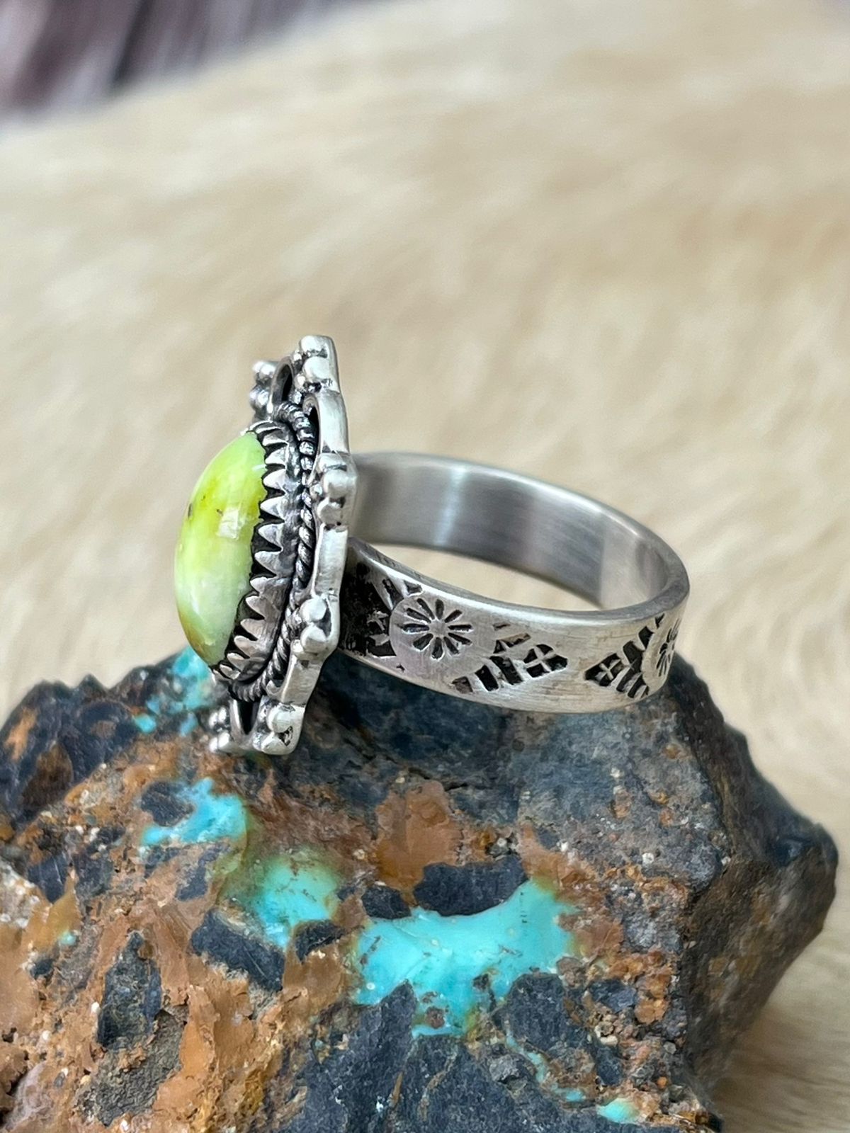 Handmade Sterling Silver Palomino Turquoise Adjustable Ring "Signed Nizhoni"