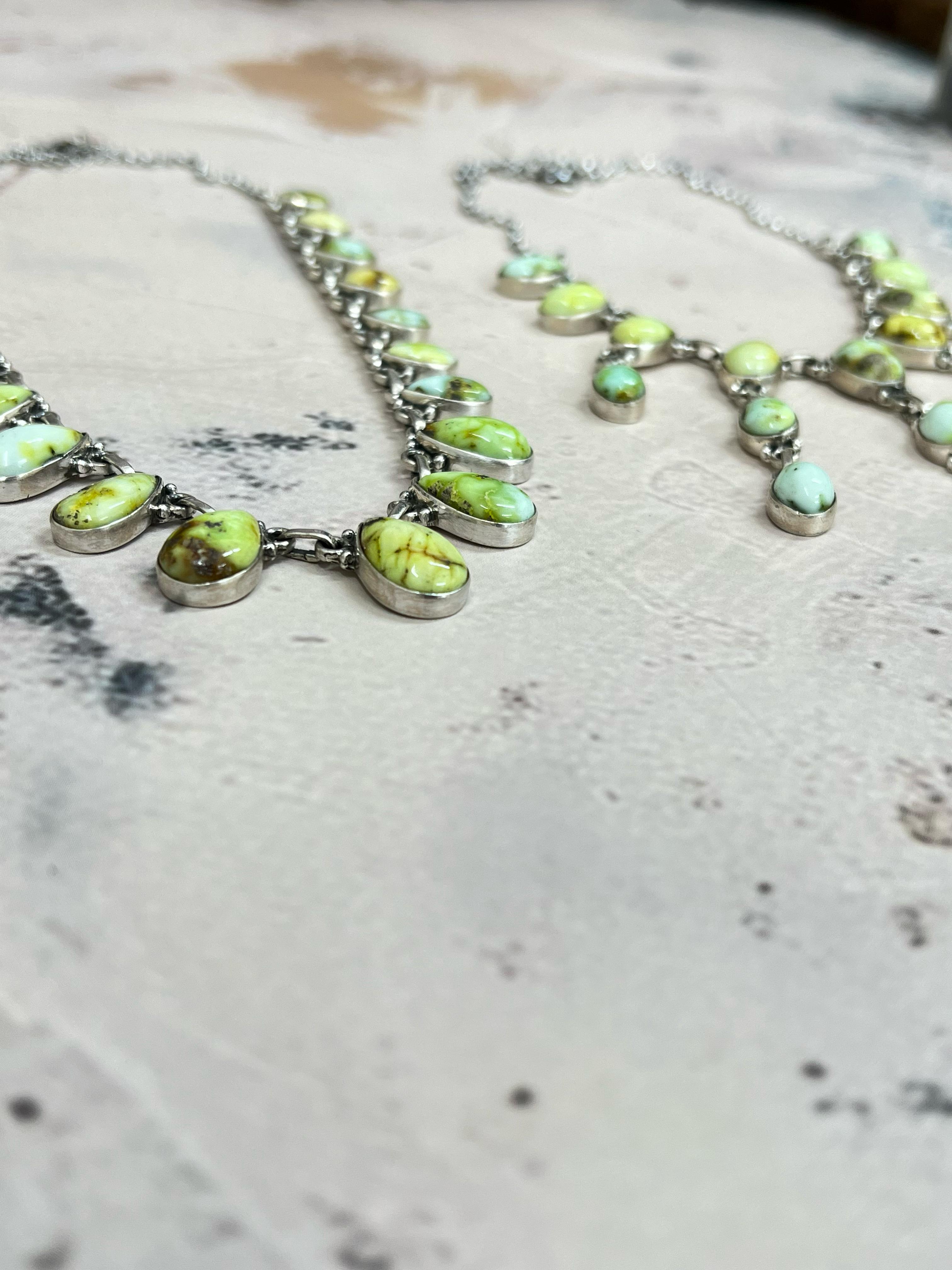 Handmade Sterling Silver Palomino Turquoise Necklace with Signed Nizhoni