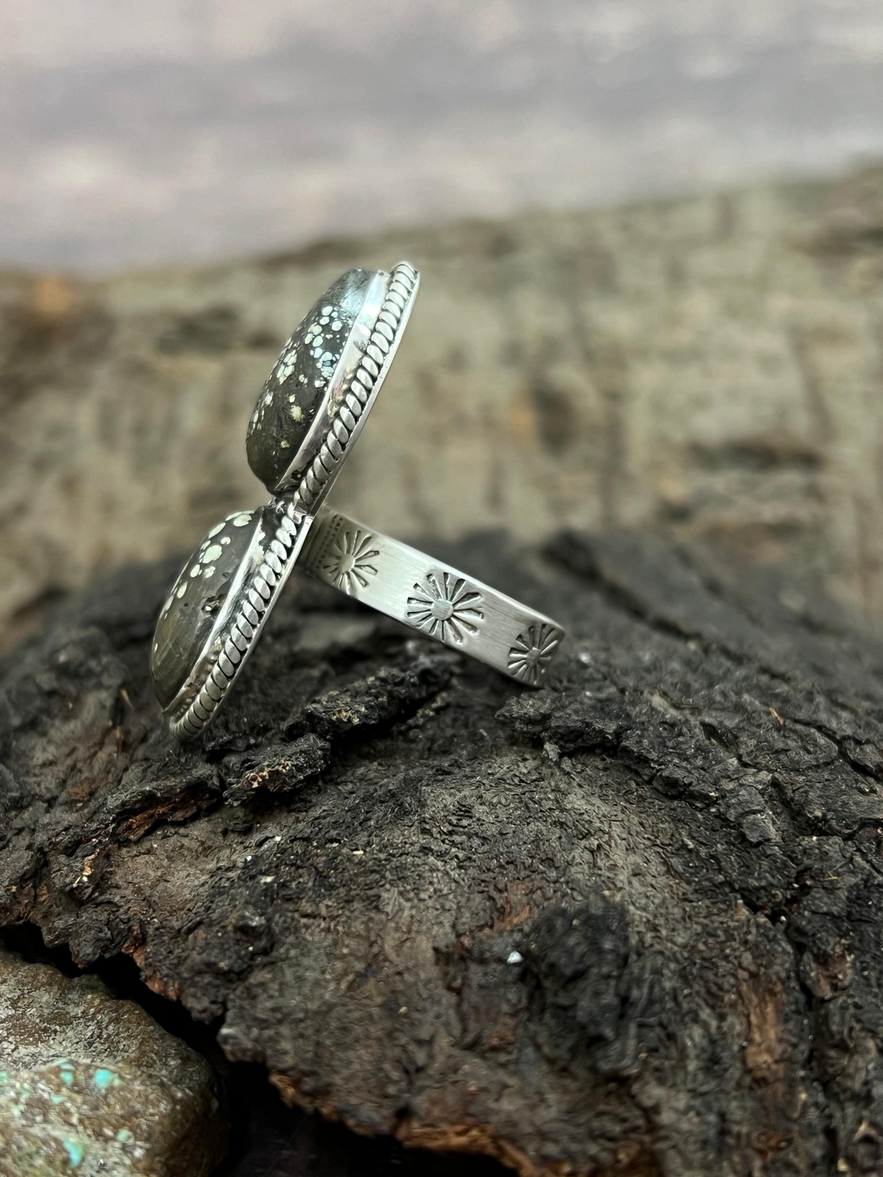 Handmade Sterling Silver Starfox Variscite Adjustable Ring Signed Nizhoni