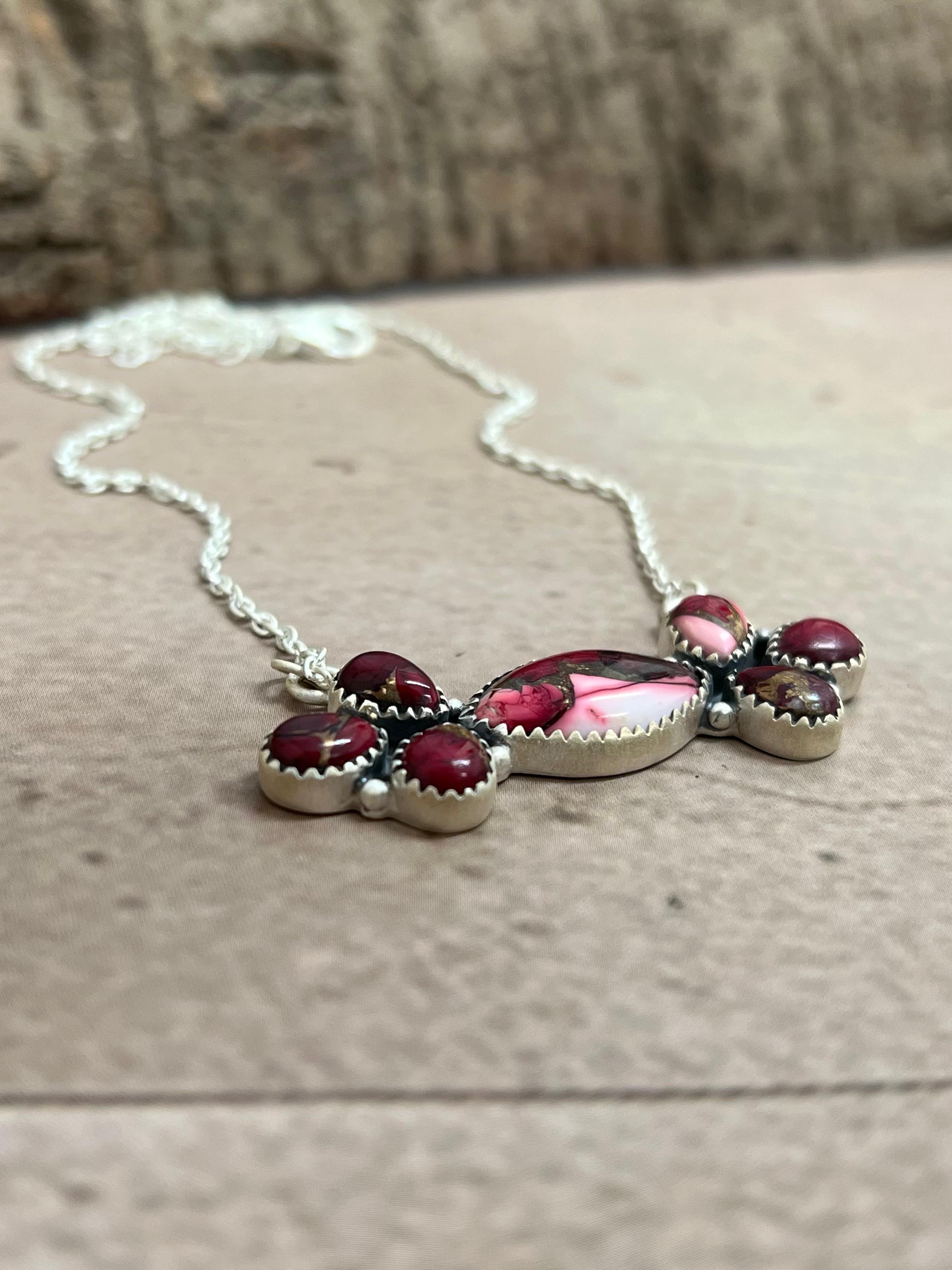 Handmade Sterling Silver Dahlia Rose Necklace with Signed Nizhoni