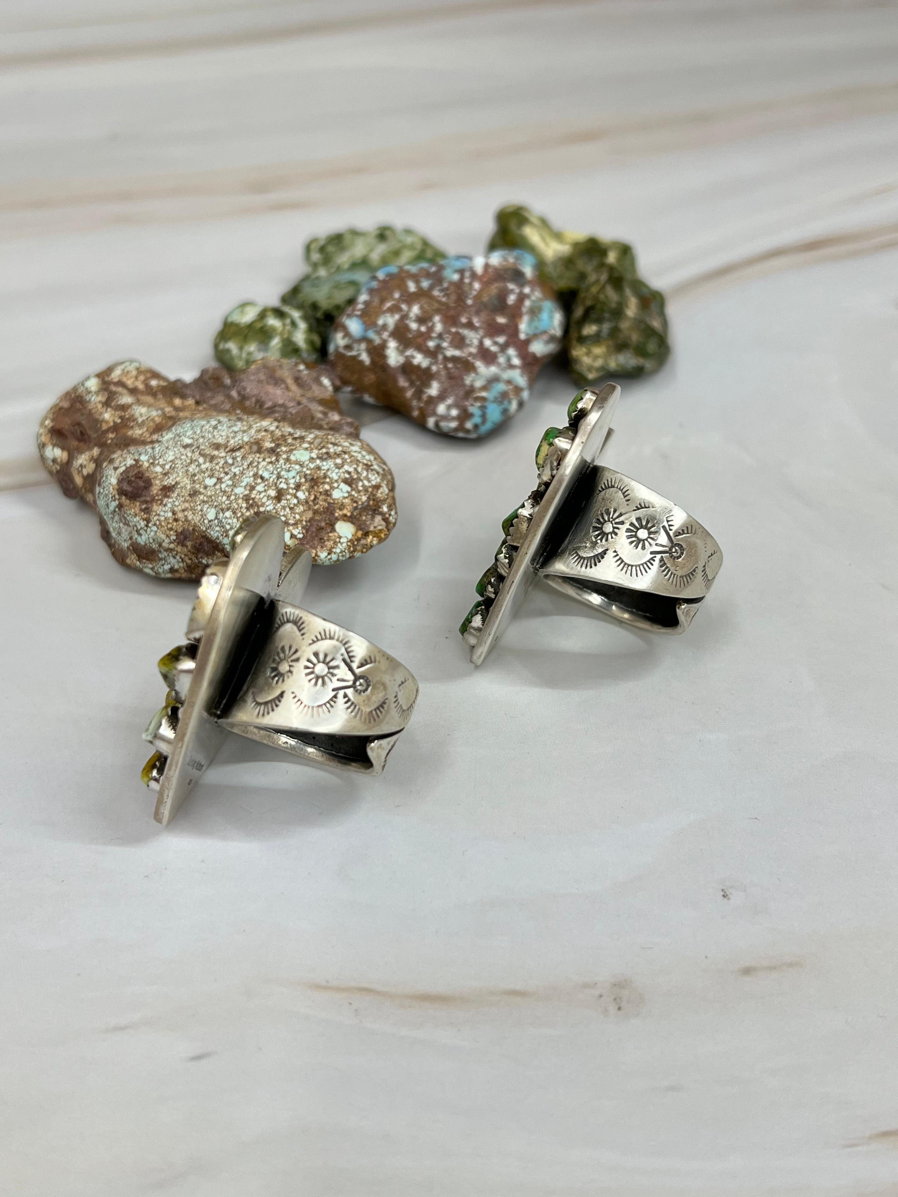 Handmade Sterling Silver Palomino, Sonoran Mountain Turquoise Heart Adjustable Ring with Signed Nizhoni