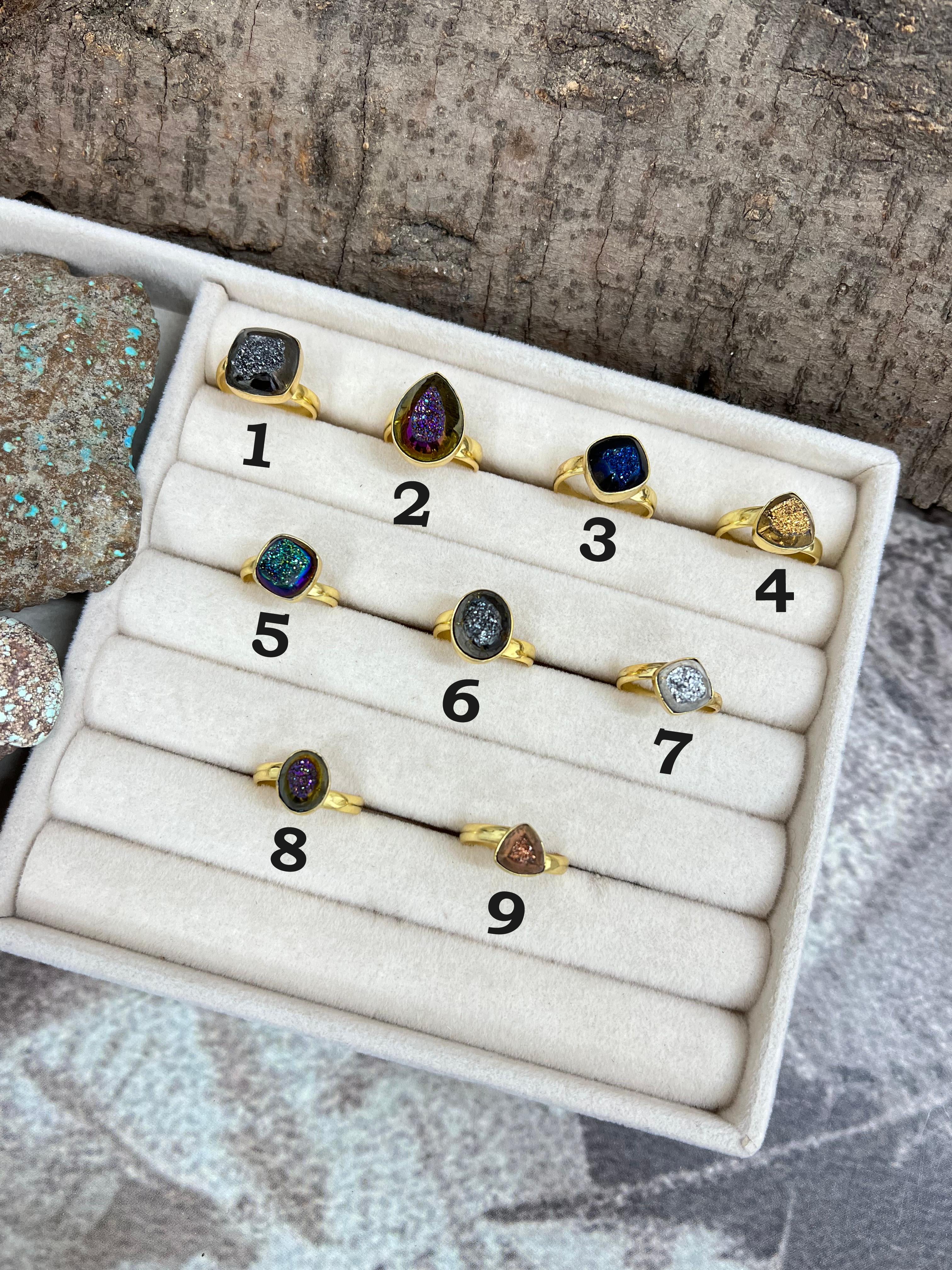 “The Boho Collection” Natural Druzy Adjustable Ring 9 Styles