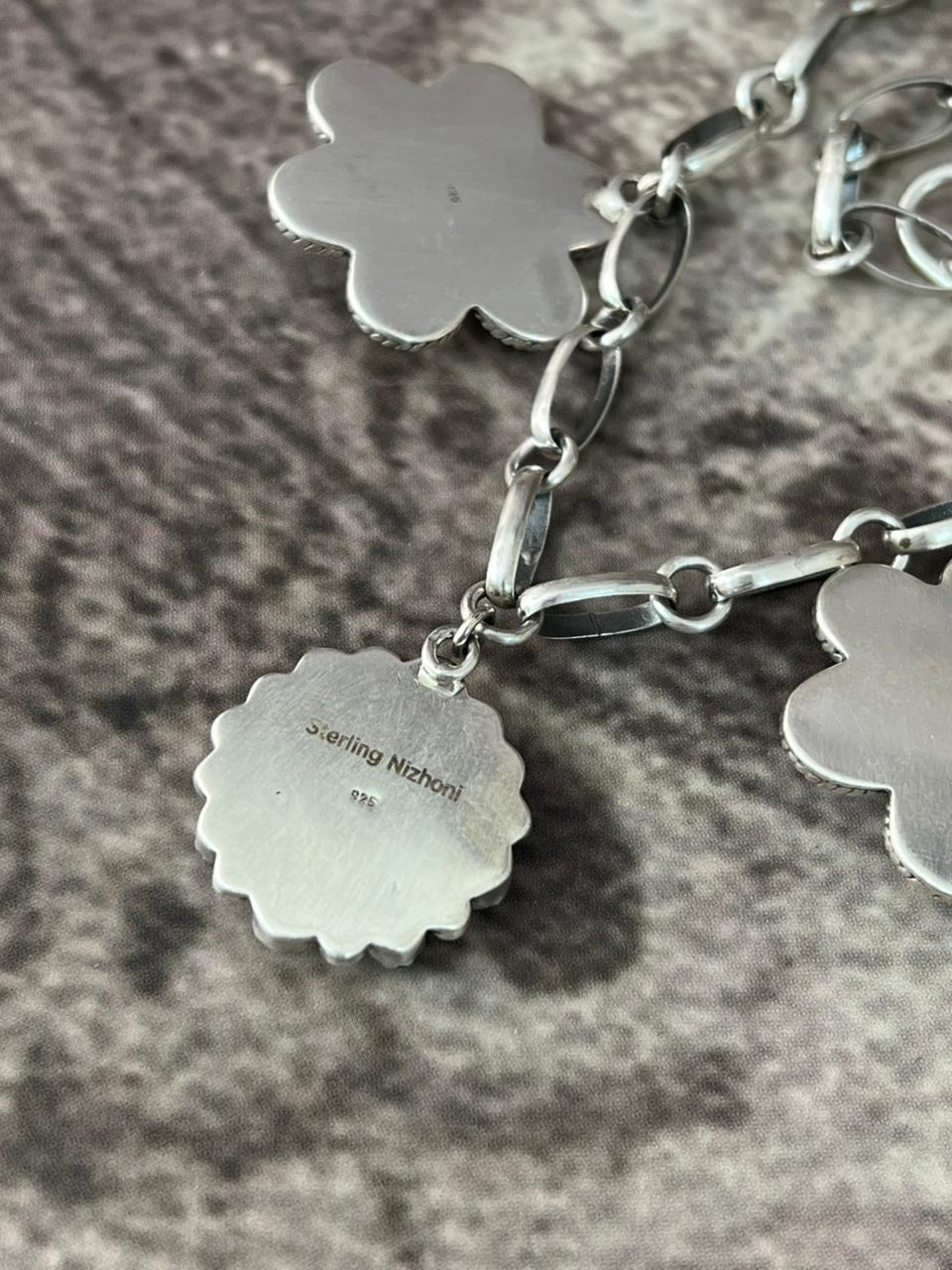 Handmade Sterling Silver Golden Hills with Emerlad Valley Necklace "Signed Nizhoni"