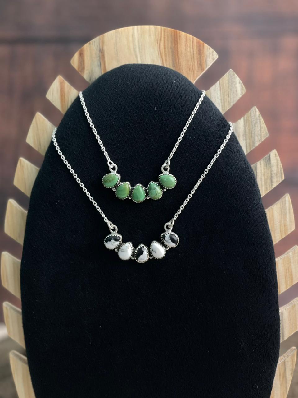 Handmade Sterling Silver White Buffalo, Kingman Turquoise Necklace "Signed Nizhoni"