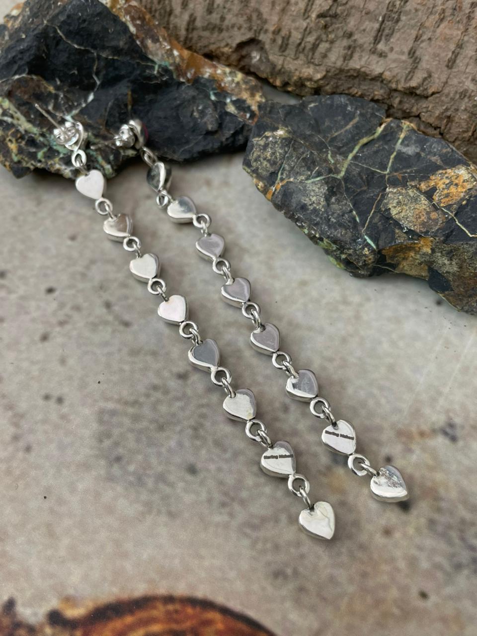 "Heart Collection" Handmade Sterling Silver Hot Pink Post Dangle Earrings "Signed Nizhoni"