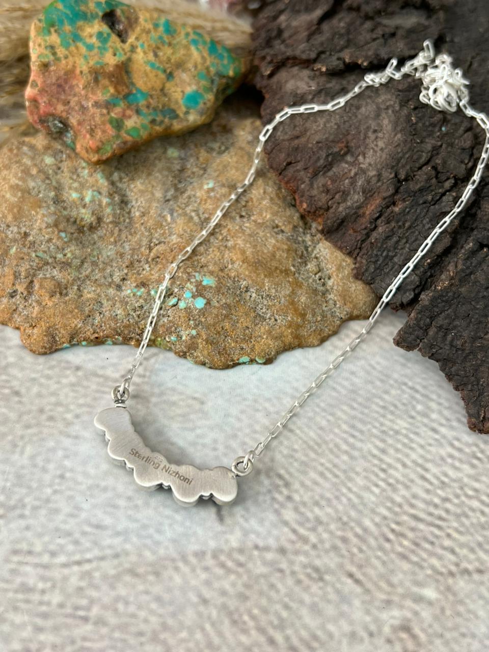 Handmade Sterling Silver Emerald Valley Turquoise Necklace "Signed Nizhoni"