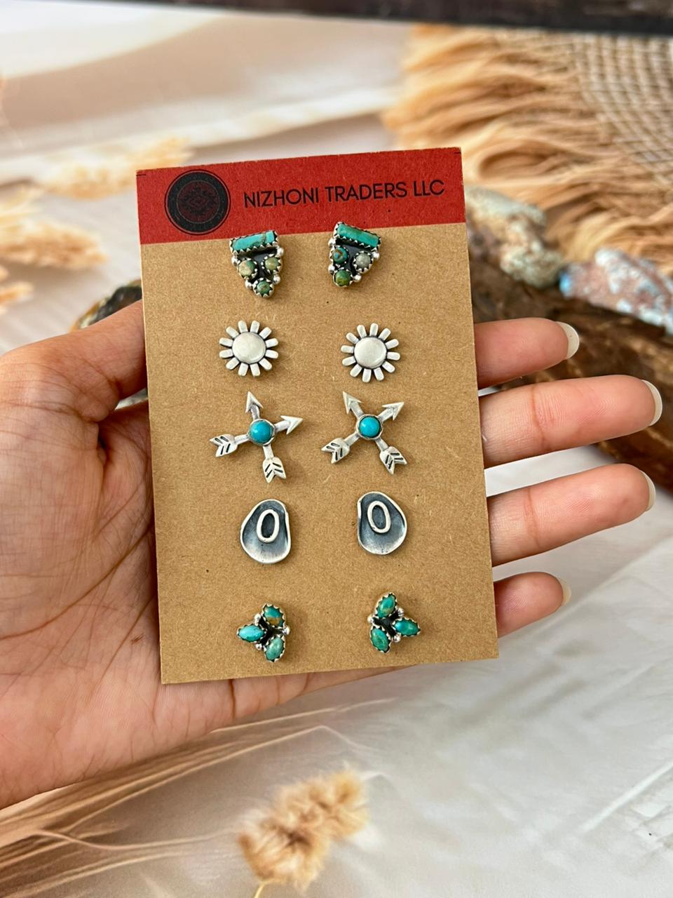 Handmade Sterling Silver Kingman Turquoise Earrings Card