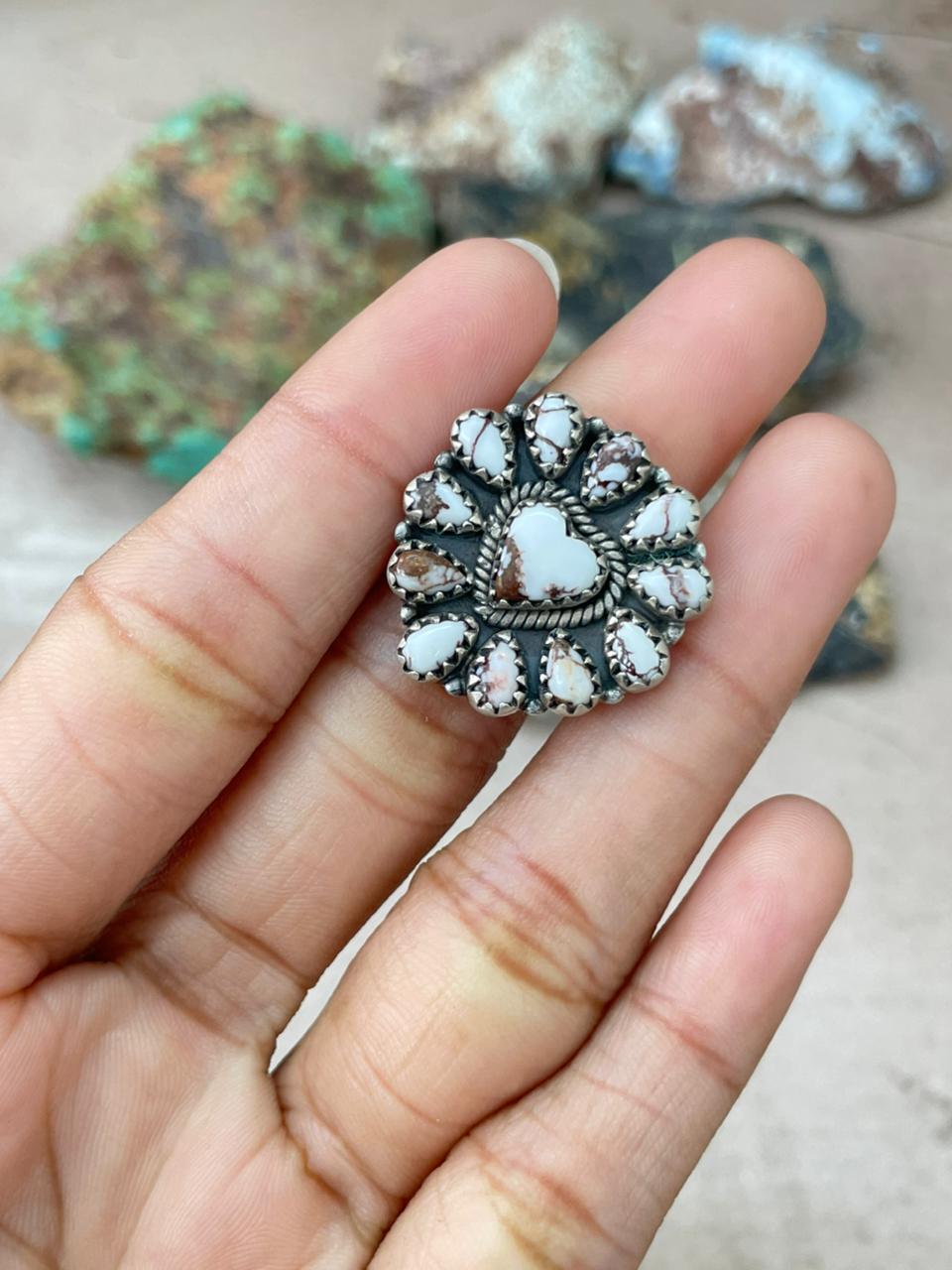 Handmade Sterling Silver Wildhorse Magnesite Adjustable Ring "Signed Nizhoni"