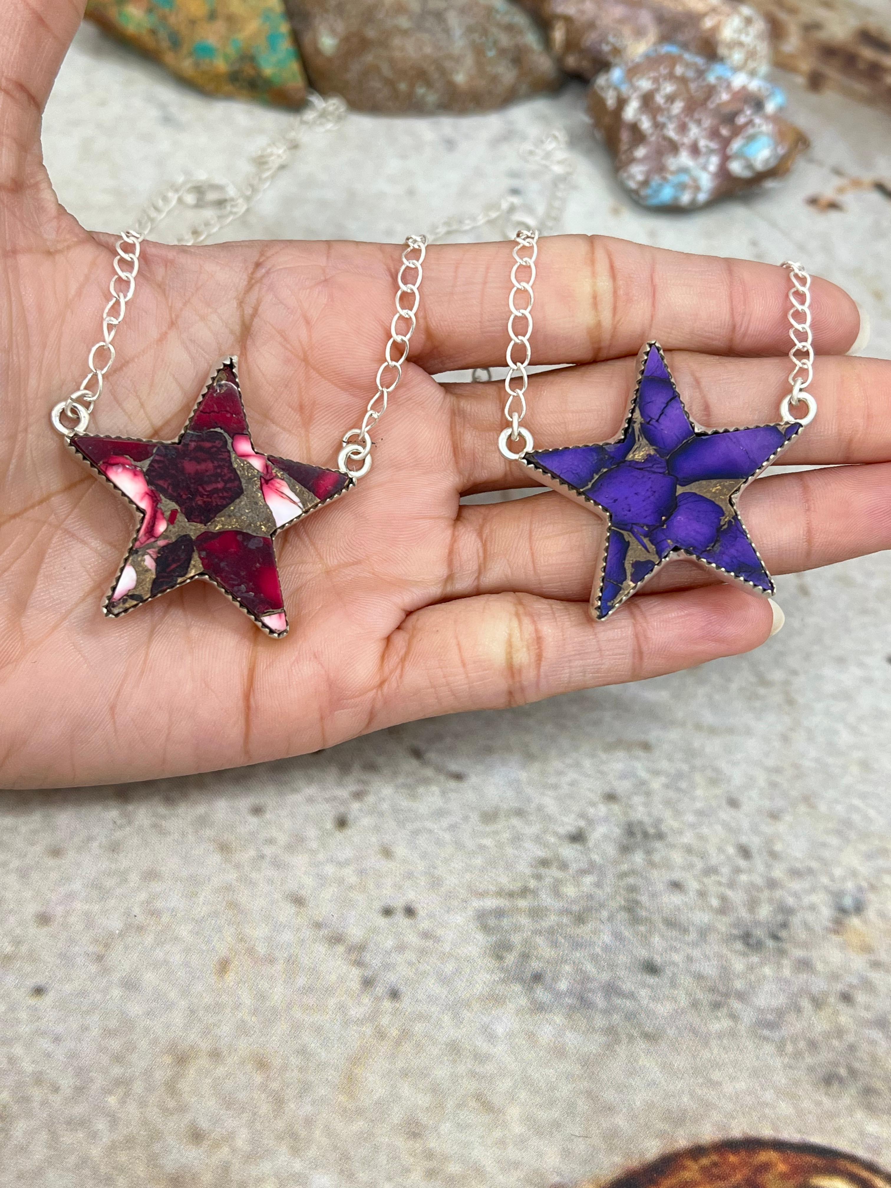 Handmade Sterling Silver Dahlia Rose, Grape Dahlia Star Necklace with Signed Nizhoni (8)