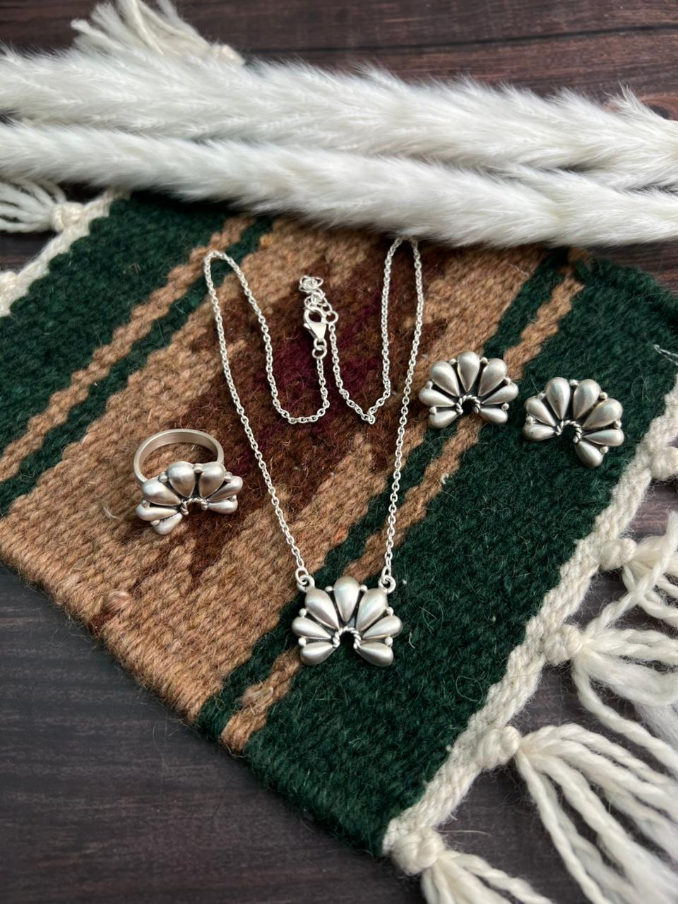 Handmade Sterling Silver Necklace Ring Earrings Set "Signed Nizhoni"