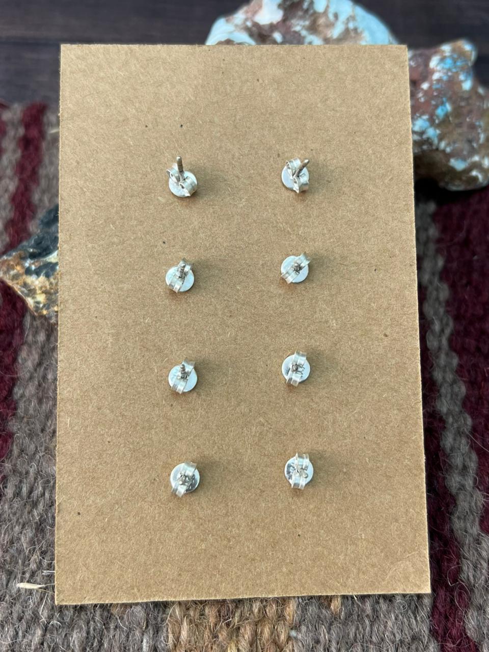 Handmade Sterling Silver Kingman Turquoise Post Studs Spade Earrings Set