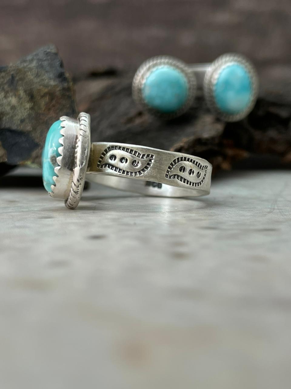Handmade Sterling Silver White Water Adjustable Ring "Signed Nizhoni"