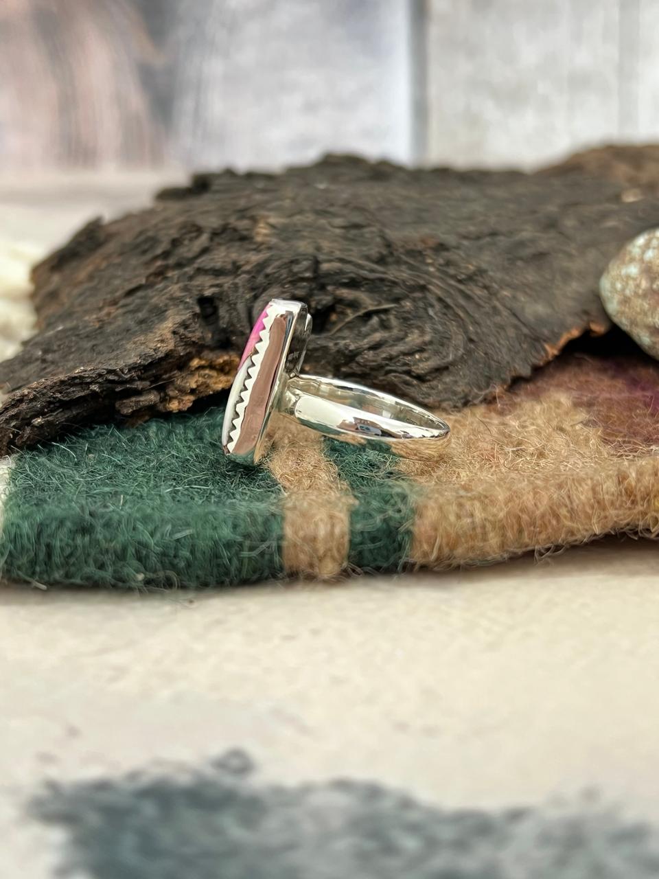 Handmade Sterling Silver Cotton Candy Turquoise Adjustable Ring with Signed Nizhoni