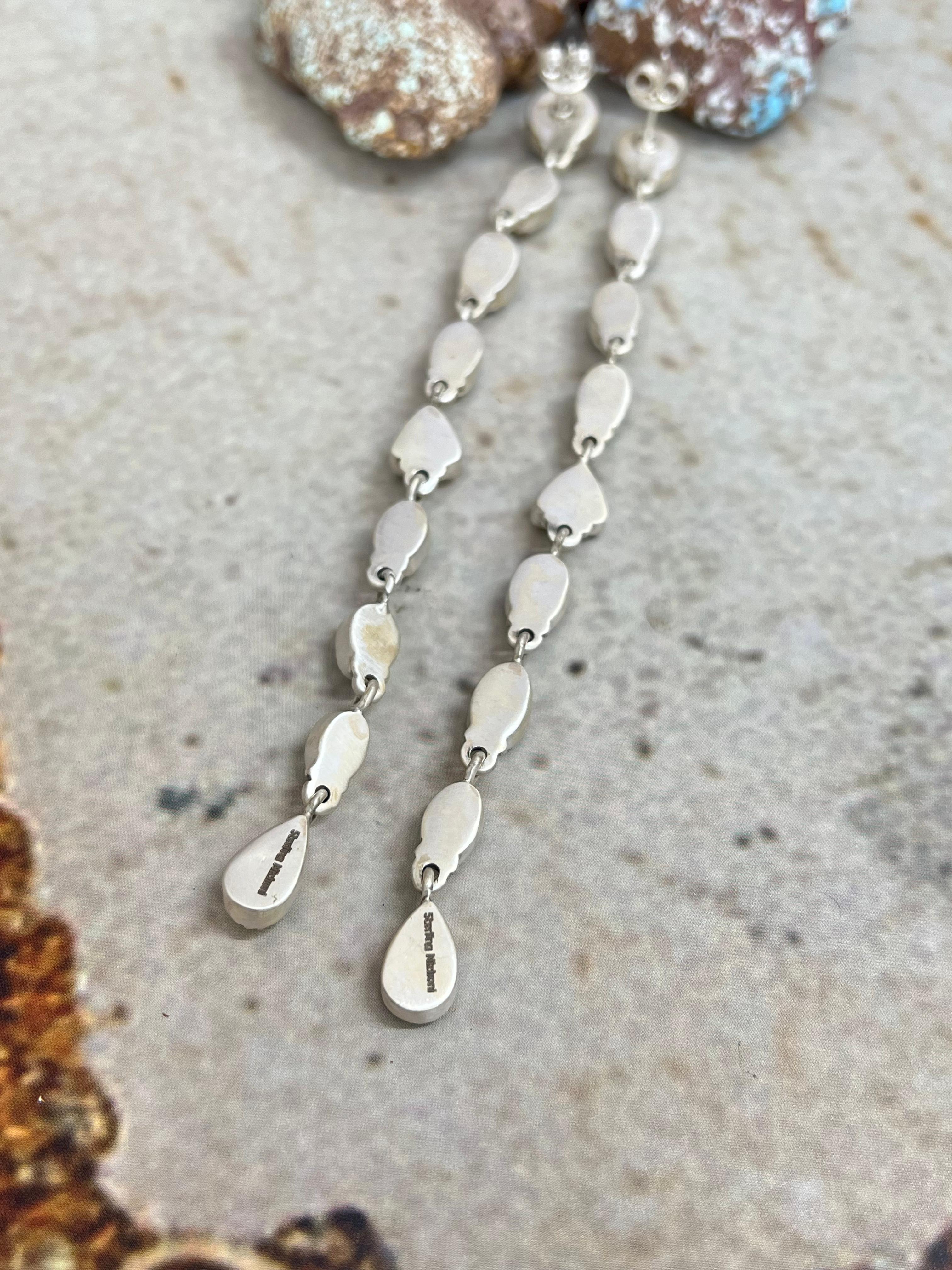 Handmade Sterling Silver Palomino Turquoise Post Dangle Earrings with Signed Nizhoni